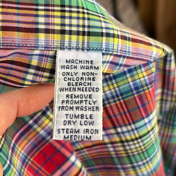 Ralph Lauren Men's Classic Fit Red And Green Plaid Button Down Shirt Size 16/L - Picture 10 of 10